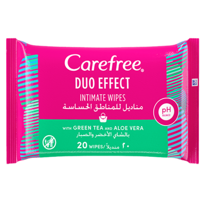 CAREFREE ® DUO EFFECT INTIMATE WIPES WITH GREEN TEA AND ALOE VERA 20 wipes